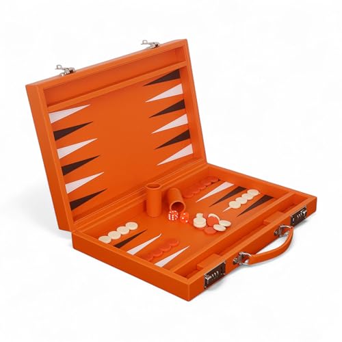 RoyalChessMall-18 Premier Backgammon-Set aus Kunstleder – Reiseset im Aktentaschenstil von Royal Chess Mall