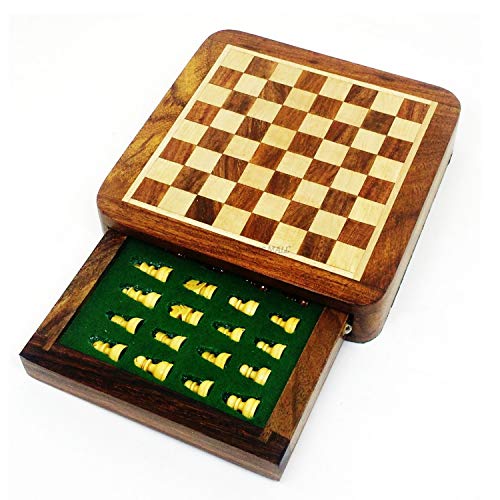 RoyalChessMall-Magnetisches Reiseschach-Set mit Schublade 5" goldenes Palisanderholz von Royal Chess Mall