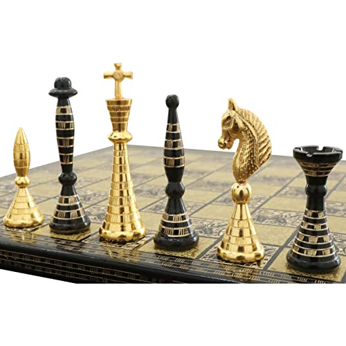 Solides Messing Metall Tribal Artwork Warli Luxus Schachfiguren & Brett Set - 30,5 cm - Schwarz & Gold … von Royal Chess Mall