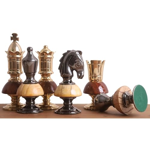 Royal Chess Mall - 9,4 cm viktorianische Fusion Serie Messing Metall Luxus Schachset - Nur Stücke - Metallic Gold & Grau von RoyalChessMall