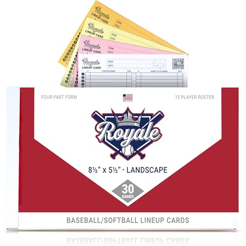 Royale Baseball-/Softball-Aufstellkarten – 15 Spieler – 30 Spiele – 4-teilig kohlenstofffrei – 21,6 x 14,7 cm Querformat – hergestellt in den USA von Royale scorebooks