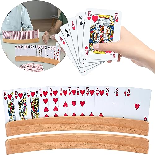 Royouzi 2 Stück Kartenhalter Kinder, Kartenhalter Spielkarten, Spielkartenhalter, Kartenhalter Holz 33 cm, Freisprech Kartenständer, Hände Poker Halter für Kinder, Senioren, Erwachsen, Behinderte von Royouzi