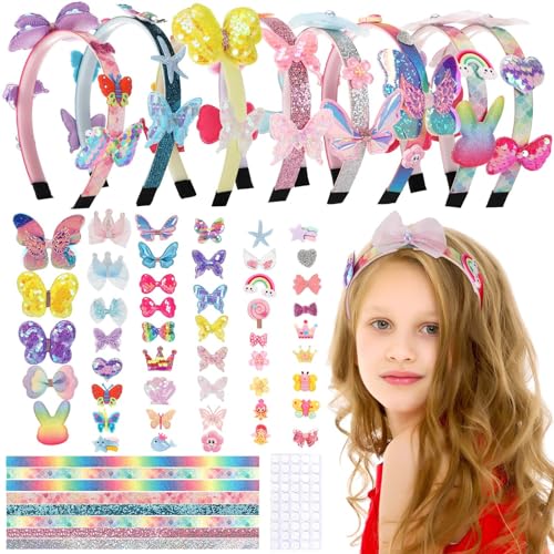 Royouzi Bastelset Kinder ab 6 Jahre DIY Haarband Basteln Geschenke für Mädchen 7, 8, 9 Jahren, Haaraccessoires für Mädchen Kindergeburtstage Schulmitgebsel Spielzeug von Royouzi