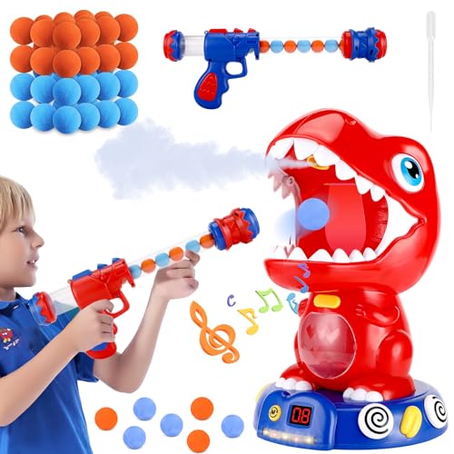 Royouzi Bewegliches Dinosaurier-Schießspielzeug mit Sprühfunktion, Zielspielspielzeug mit Pumppistolen 48 Schaumstoffbällen,LED-Zähler, Ton, für 4 5 6 7+ Jungen und Mädchen von Royouzi
