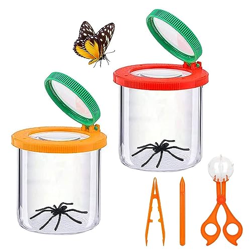Roysmart Becherlupe Lupenbecher Set, 2 Stück Insekten Viewer, Lupendose Lupenbecher mit Pinzette, Becherlupen für Kinder, Insekten Beobachtungsbox für Outdoor Wissenschaft Natur Erkundung von Roysmart