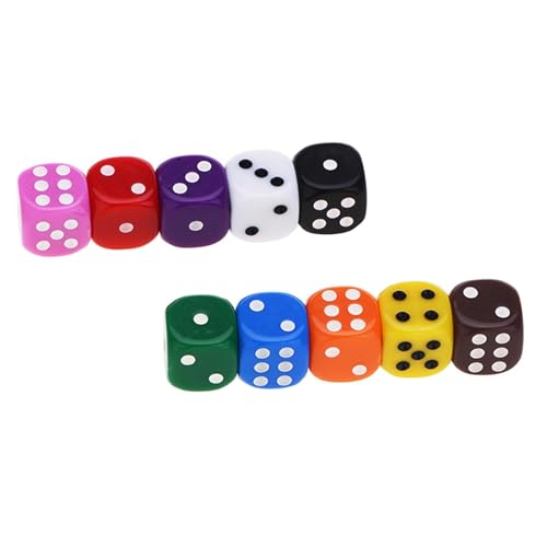 Rpanle 10 Stück Farbige Würfel Set, 16 mm 6-Seitige Augenwürfel aus Acryl, Spielwürfel Bunt für Tischspiele, Mehrfarben von Rpanle