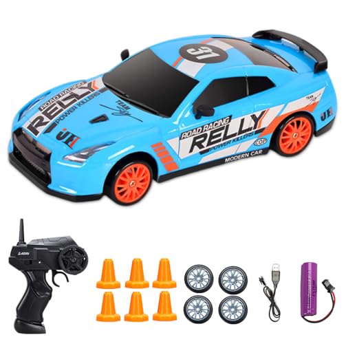 Ferngesteuertes Auto, 1:24 Rc Drift Car mit Arbeitsscheinwerfern, 2,4Ghz Spielzeugauto, Rc Auto 45km/h, Remote Control Car Geschenke für ab 4,5,6,7,8 + Jahre Kinder und Erwachsene (Blau) von Rppiup