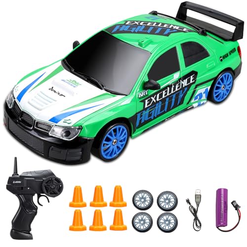 Ferngesteuertes Auto, 1:24 Rc Drift Car mit Arbeitsscheinwerfern, 2,4Ghz Spielzeugauto, Rc Auto 45km/h, Remote Control Car Geschenke für ab 4,5,6,7,8 + Jahre Kinder und Erwachsene (Grün) von Rppiup