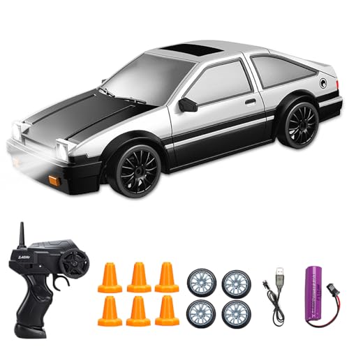 Ferngesteuertes Auto, 1:24 Rc Drift Car mit Arbeitsscheinwerfern, 2,4Ghz Spielzeugauto, Rc Auto 45km/h, Remote Control Car Geschenke für ab 4,5,6,7,8 + Jahre Kinder und Erwachsene (Silber) von Rppiup