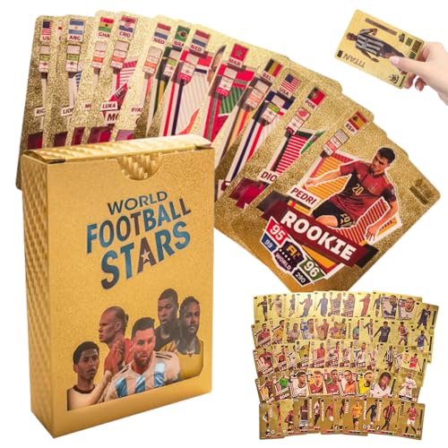 Rppiup Fußball-Star-Karten, 55 Stück, Goldfolien-Champions Premier League, Sammlerstück, Fußballkarten, Goldener Baller und Euro-Fußballkarten 2025 für Fans, Sammler, Kinder und Erwachsene (Gold von Rppiup
