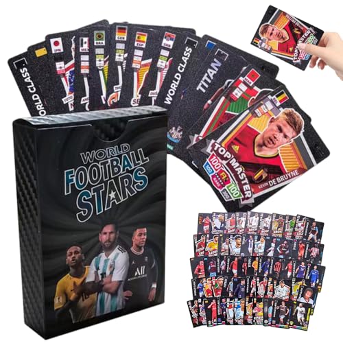 Rppiup Fußball-Star-Karten, 55 Stück, Goldfolien-Champions Premier League, Sammler-Fußballkarten, Goldener Baller und Euro-Fußballkarten 2025 für Fans, Sammler, Kinder und Erwachsene (schwarz) von Rppiup