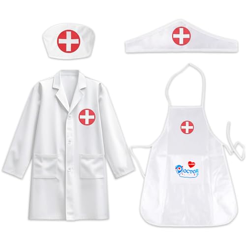 Rppiup 4 Stück Arztkittel Arzt Kostüm Kinder, halloween kostüm Kinder Laborkittel Krankenschwester Schürze + Kappe Doktor Zubehör,Verkleidungskiste für Mädchen Jungen Rppiup 4 Stück Arztkittel Arzt Kostüm Kinder, halloween kostüm Kinder Laborkittel Krankenschwester Schürze + Kappe Doktor Zubehör,Verkleidungskiste für Mädchen Jungen von Rppiup