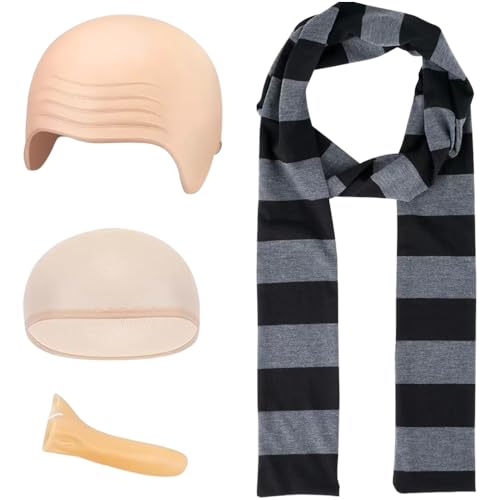 Rppiup 4 Stück Kostüm Accessoires, Lustiger Schurke Kostüm, Schwarzer und Grau Schal mit Falscher Nase und Glatzen Kappe, Karneval Kostüms Accessorie für Herren Halloween/Karneva Cosplay von Rppiup