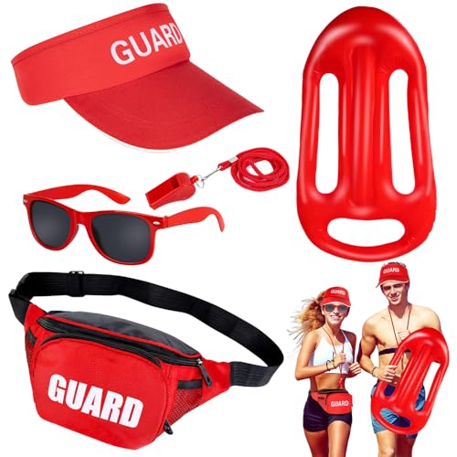 Rppiup 5 Stück Lifeguard Fasching Kostüm Herren Damen, Life Guard Kostüm Zubehör, Rettungsschwimmer Kostüm Set, Bademeister Kostüm für Rettungsschwimmer Erwachsener Halloween Karneval von Rppiup