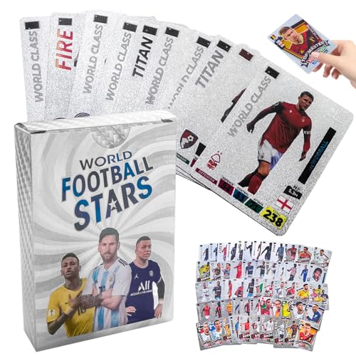 Rppiup Fußball-Star-Karten, 55 Stück, Goldfolien-Champions Premier League, Sammler-Fußballkarten, Goldener Baller und Euro-Fußballkarten 2025 für Fans, Sammler, Kinder und Erwachsene (weiß) von Rppiup
