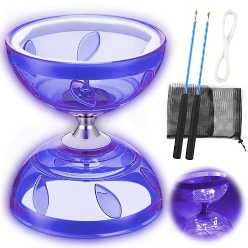 Rppiup LED Diabolo Freiläufer mit kugellager - 4,5mm Diabolo Leuchtend im Dunkeln, Jonglierspielzeug mit Handstäben, Licht Diabolo für Kinder & Erwachsene outdoorspiele Freilauf Zirkus Spielzeug von Rppiup