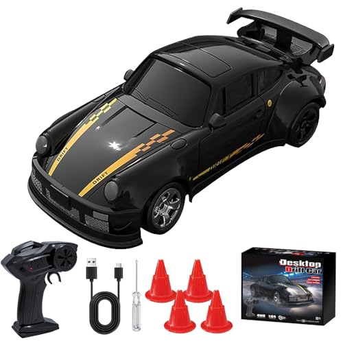 Rppiup Mini RC Drift Car, 1:64 Mini Ferngesteuertes Auto, 2,4Ghz 4WD Desktop RC Auto Drift mit LED Licht, Ferngesteuertes Rennauto Spielzeug Geschenk für ab 6+ Jahre Kinder und Erwachsene (Schwarz) von Rppiup