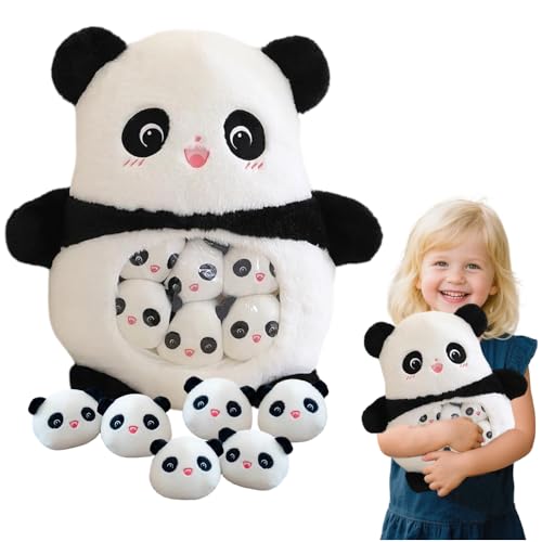 Rppiup Panda Plüsch Kissen mit 6 Abnehmbaren Baby Pandas, Matschiges Snack Kissen, Weiches und Kuscheliges Plüschtier, Geburtstags Kinder und Erwachsene (Panda) von Rppiup