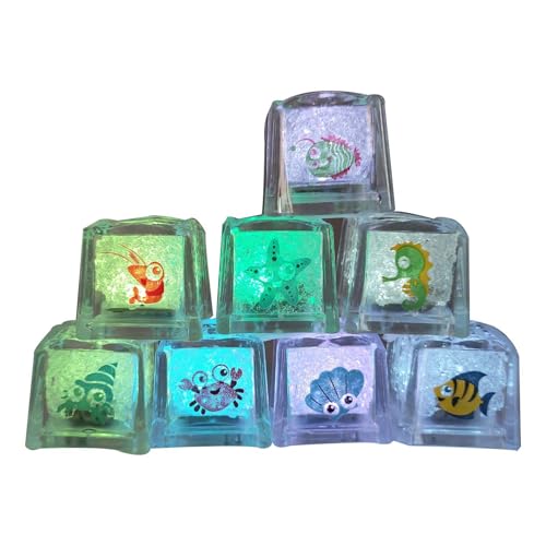 Rrlihjgu 8 Stück leuchtende Eiswürfel, LED-Eiswürfel, bunte Badewürfel mit Meeresmuster, leuchtende Eiswürfel für Getränke, Farbwechsel, langsames Blinken, mehrfarbig, IP67 wasserdicht Rrlihjgu 8 Stück leuchtende Eiswürfel, LED-Eiswürfel, bunte Badewürfel mit Meeresmuster, leuchtende Eiswürfel für Getränke, Farbwechsel, langsames Blinken, mehrfarbig, IP67 wasserdicht von Rrlihjgu