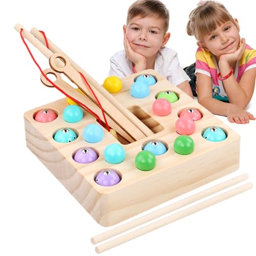 Rrlihjgu Angelset für Kinder, magnetisches Fischerei-Set aus Holz, magnetisches Fischset | Interaktives Holzspielzeug für Fische mit Perlenzählset, frühzeitiges Lernspielzeug von Rrlihjgu
