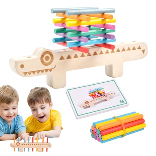 Rrlihjgu Farblich abgestimmtes Holzspielzeug, Holzstäbchen-Set mit Krokodilmuster, stapelbares Spielzeug, buntes Sortierspielzeug mit 55 von Rrlihjgu