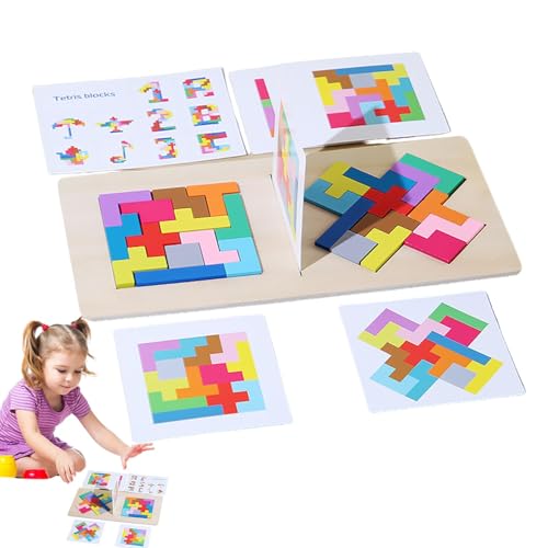 Rrlihjgu Holzpuzzle für Kinder, Tangram-Puzzlespiel, bunte Formen, Tangrams-Puzzle aus Holz, Puzzleblock von Rrlihjgu