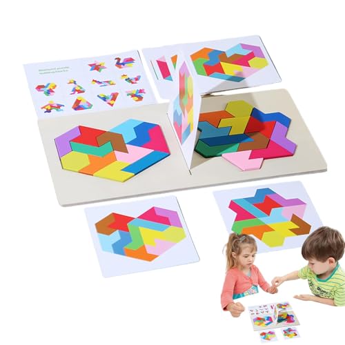 Rrlihjgu Holzpuzzleblock, Holzpuzzle für Kinder, Bausteine für Gehirnlogik, Tangrams aus Holz, geometrischer Puzzleblock für zwei von Rrlihjgu