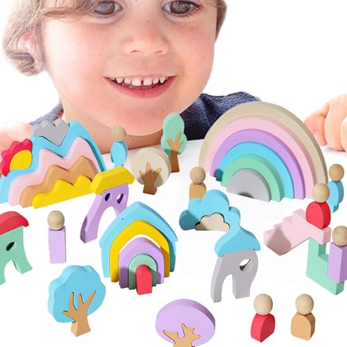 Rrlihjgu Regenbogen-Stapler, Holz, stapelbar, Regenbogenspielzeug, Spielzeug für Kinder, bunte Stapelblöcke für Kleinkinder, von Rrlihjgu