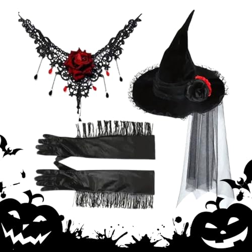 Rrlihjgu Schwarzer Hexenhut - Spitzen Hexen Stirnband,Verkleidungszubehör für Halloween und Kostümveranstaltungen von Rrlihjgu