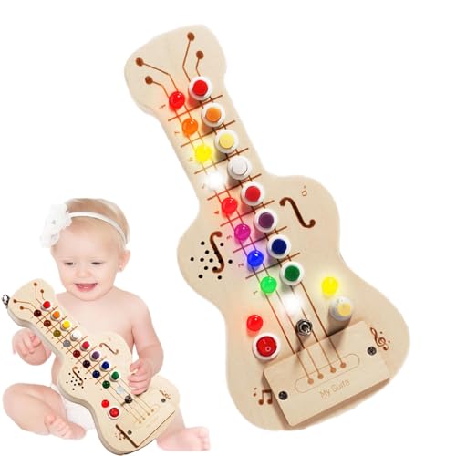 Rrlihjgu Spielbrett für Kinder von 2 bis 4 Jahren, sensorisches Spielzeug für Kinder von 1 bis 3 Jahren, sensorisches Spielzeug aus Holz für Kleinkinder, Gitarrenspielzeug mit LED-Licht – Bretter von Rrlihjgu