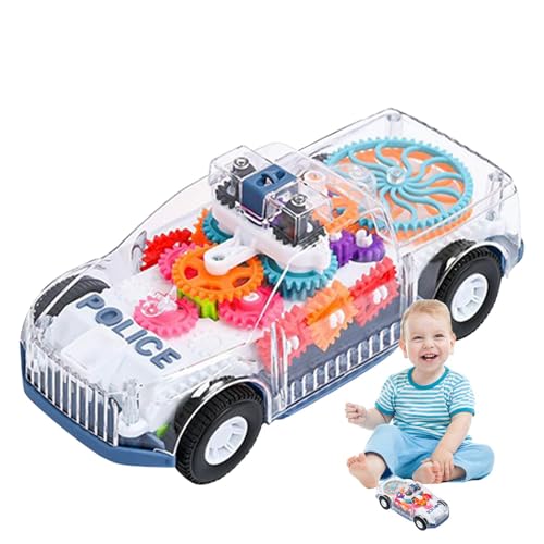 Rrlihjgu Transparentes Autospielzeug, Getriebeauto, Elektrofahrzeug, transparentes Getriebe, lustiges interaktives Lernspielzeug mit blinkenden Lichtern und Musik für von Rrlihjgu