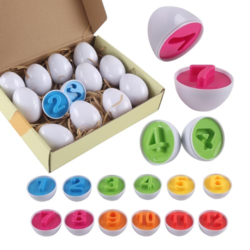 Rshuhx Montessori Spielzeug 2 Jahre, Passende Eier Set,Eier Spielzeug Kinder Zahlen und Farberkennung Sorter Skills Spielzeug für Kleinkinder Ideal für Kindertag/Geburtstagsparty (12pcs Zahl) von Rshuhx