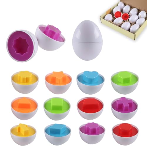 Rshuhx Eier Spielzeug Kinder Kinder Montessori Spielzeug ab 1 Jahr Passende Eier Set Farbe & Form Erkennung Spielzeug für Kleinkinder sensorik Spielzeug Ideal für Kindertag/Geburtstagsparty 12pcs von Rshuhx