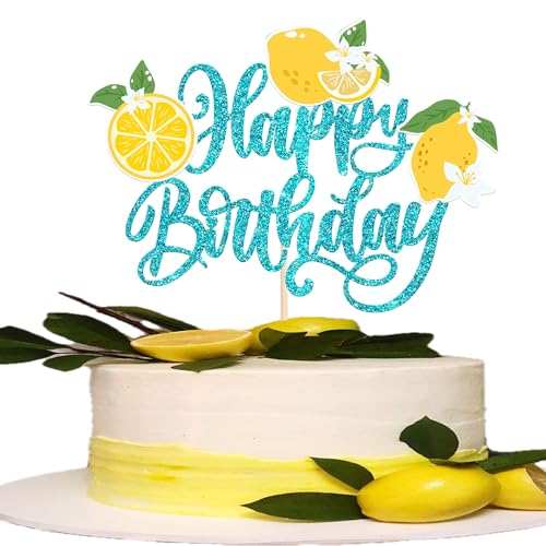 Rsstarxi 1 Packung Zitrone Happy Birthday Kuchen Topper Glitzer Zitrone Party Dekorationen saftige Früchte Kuchen Picks für Babyparty Geburtstag Party Kuchen Dekorationen Blau von Rsstarxi