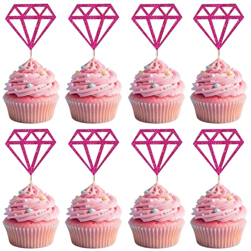 Rsstarxi 24 Stück Diamant Cupcake Topper Glitzer Diamant Cupcake Picks für Brautdusche Verlobung Hochzeit Jahrestag Geburtstag Party Kuchen Dekorationen Zubehör Lila von Rsstarxi