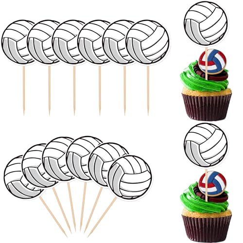 Rsstarxi 40 Stück Volleyball Cupcake Toppers Sport Bälle Cupcake Food Picks Volleyball Geburtstag Kuchen Dekorationen für Volleyball Thema Baby Shower Sport Spiel Party Kuchen Dekorationen Supplies von Rsstarxi