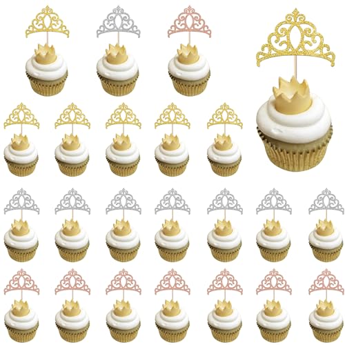 Rsstarxi Cupcake-Aufsätze mit Kronen-Motiv, Glitzer, magische Akademie, Hexen-Thema, Cupcake-Picks für magische Hexe, Babyparty, Geburtstagsparty, Kuchendekorationen, Zubehör, mehrfarbig, 24 Stück von Rsstarxi