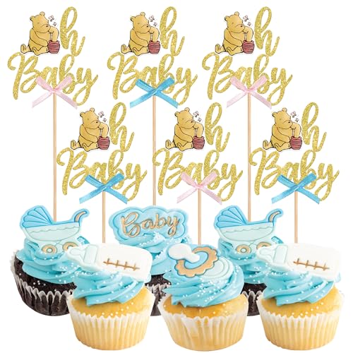 Rsstarxi Cupcake-Aufsätze mit Winnie Puuh Oh Babyparty-Motiv, Schleife, für klassische Winnie Puuh Babyparty, Geburtstagsparty, Kuchendekorationen, Gold, 24 Stück Rsstarxi Cupcake-Aufsätze mit Winnie Puuh Oh Babyparty-Motiv, Schleife, für klassische Winnie Puuh Babyparty, Geburtstagsparty, Kuchendekorationen, Gold, 24 Stück von Rsstarxi