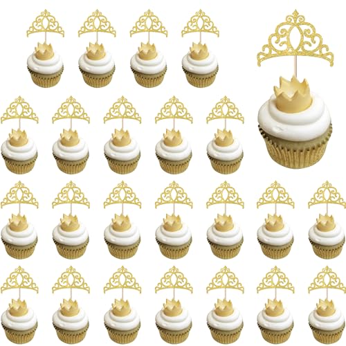Rsstarxi Cupcake-Aufsätze mit goldener Krone, Glitzer, magische Akademie, Hexen-Thema, Cupcake-Picks für magische Hexe, Babyparty, Geburtstagsparty, Kuchendekorationen, Zubehör, 24 Stück von Rsstarxi