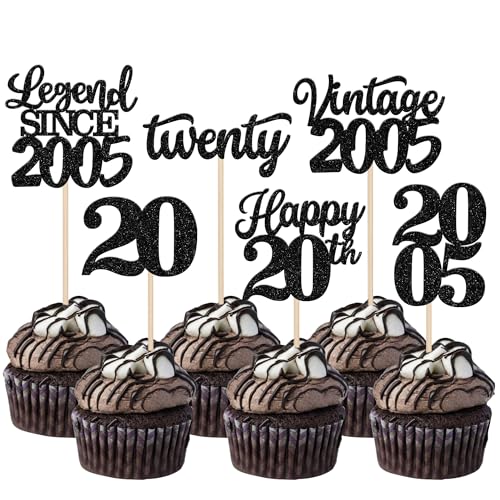 Rsstarxi Cupcake-Topper im Vintage-Stil von 2004, Motiv: Legende seit 2004, 2004, 2004, Cupcake-Topper "Happy 20th Number 50.8 cm, für 20. Geburtstag, Hochzeitstag, Party-Kuchendekorationen, 48 Stück von Rsstarxi