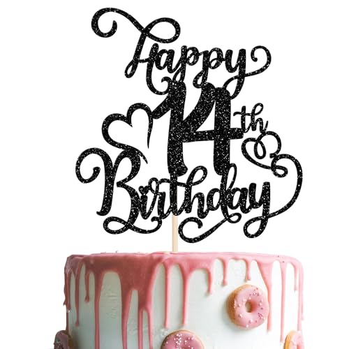 Rsstarxi Kuchendekoration zum 14. Geburtstag, 14 Stück, mit Glitzer, Schwarz von Rsstarxi