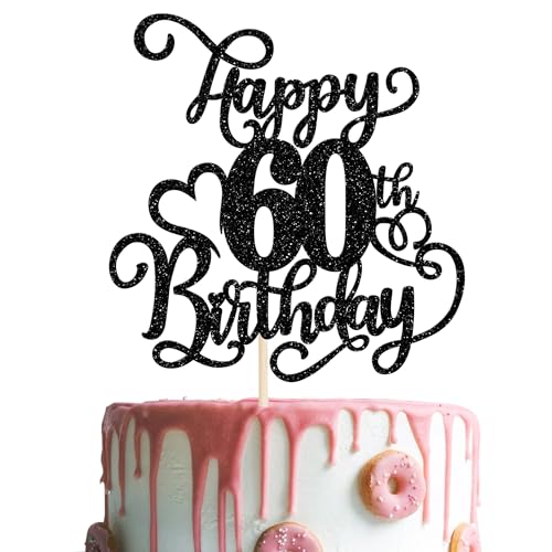 Rsstarxi Kuchendekoration zum 60. Geburtstag, Schwarz mit Glitzer, für 60. Geburtstag, 60 Stück, tolle Kuchendekoration für 60. Geburtstag, Party, Kuchendekorationen von Rsstarxi