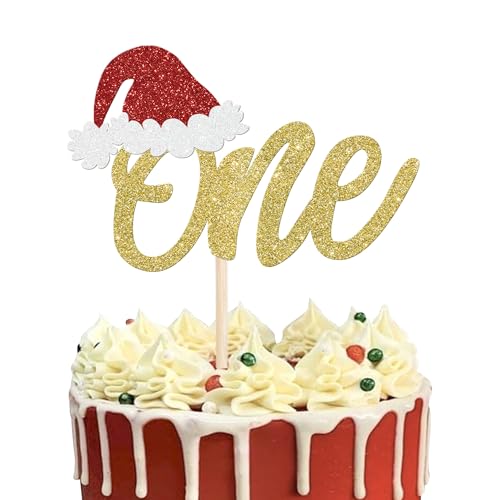Rsstarxi Tortenaufsatz für Babyparty, 1 Stück, für den ersten Geburtstag, Kuchendekoration, Weihnachtsmannmütze, 1. Geburtstag, Kuchenpicker für Weihnachten, Babyparty, erster Geburtstag, von Rsstarxi