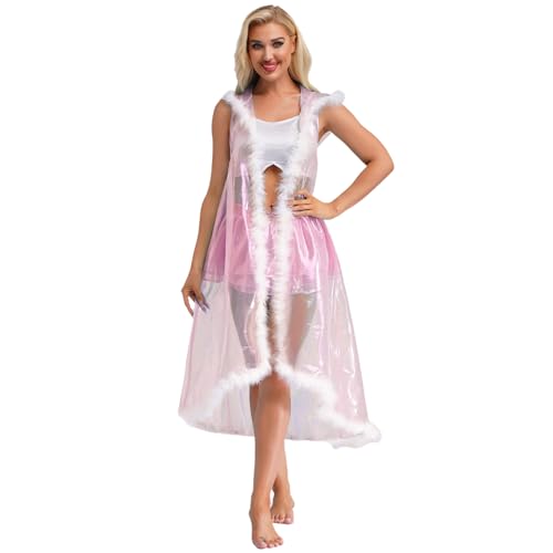 Rswnyirn Damen Cape Lang Umhang Mantel mit Kapuze Kunstpelz Saum Glänzend Durchsichtig Kapuzenumhang Fasching Karneval Kostüm Rosa L Rswnyirn Damen Cape Lang Umhang Mantel mit Kapuze Kunstpelz Saum Glänzend Durchsichtig Kapuzenumhang Fasching Karneval Kostüm Rosa L von Rswnyirn
