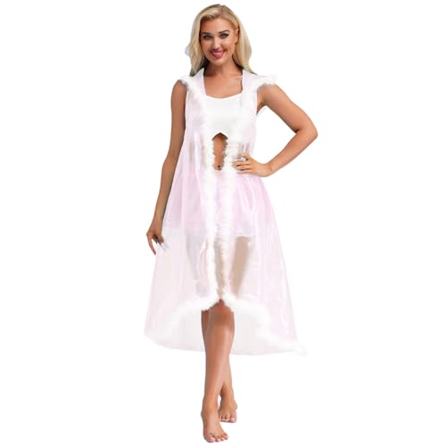 Rswnyirn Damen Cape Lang Umhang Mantel mit Kapuze Kunstpelz Saum Glänzend Durchsichtig Kapuzenumhang Fasching Karneval Kostüm Weiß XXL Rswnyirn Damen Cape Lang Umhang Mantel mit Kapuze Kunstpelz Saum Glänzend Durchsichtig Kapuzenumhang Fasching Karneval Kostüm Weiß XXL von Rswnyirn