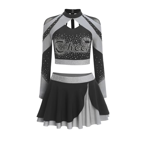 Rswnyirn Damen Cheerleading Uniform Outfit Tanzkleidung Set Cheer Leader Kostüm Langarm Tops mit Minirock High School Musical Kostüm Grau M Rswnyirn Damen Cheerleading Uniform Outfit Tanzkleidung Set Cheer Leader Kostüm Langarm Tops mit Minirock High School Musical Kostüm Grau M von Rswnyirn