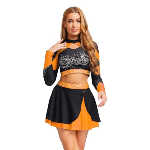 Rswnyirn Damen Cheerleading Uniform Outfit Tanzkleidung Set Cheer Leader Kostüm Langarm Tops mit Minirock High School Musical Kostüm Orange M Rswnyirn Damen Cheerleading Uniform Outfit Tanzkleidung Set Cheer Leader Kostüm Langarm Tops mit Minirock High School Musical Kostüm Orange M von Rswnyirn