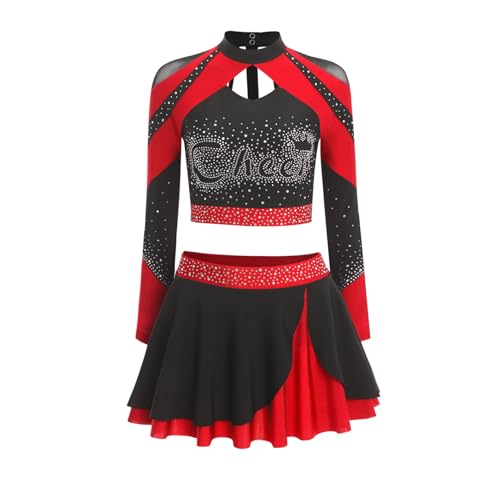 Rswnyirn Damen Cheerleading Uniform Outfit Tanzkleidung Set Cheer Leader Kostüm Langarm Tops mit Minirock High School Musical Kostüm Rot XXL Rswnyirn Damen Cheerleading Uniform Outfit Tanzkleidung Set Cheer Leader Kostüm Langarm Tops mit Minirock High School Musical Kostüm Rot XXL von Rswnyirn