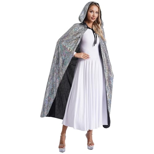 Rswnyirn Damen Glänzend Kapuzenumhang Lange Robe Cape Mittelalter Umhang Mantel Steampunk Halloween Mottoparty Fasching Kostüm Silber L Rswnyirn Damen Glänzend Kapuzenumhang Lange Robe Cape Mittelalter Umhang Mantel Steampunk Halloween Mottoparty Fasching Kostüm Silber L von Rswnyirn