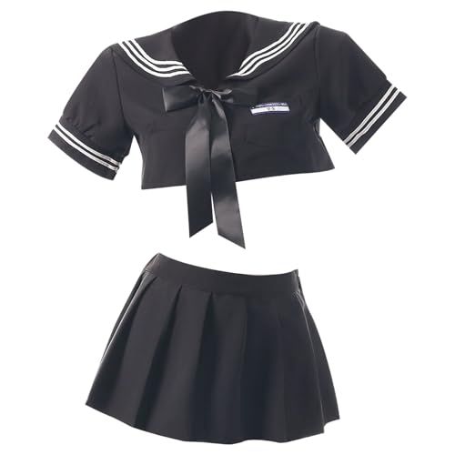 Rswnyirn Damen Japanische Schulmädchen Cosplay Outfit Kurzarm Shirt Bluse Minirock mit Schleife Uniform Halloween Mottoparty Kostüm Schwarz M Rswnyirn Damen Japanische Schulmädchen Cosplay Outfit Kurzarm Shirt Bluse Minirock mit Schleife Uniform Halloween Mottoparty Kostüm Schwarz M von Rswnyirn